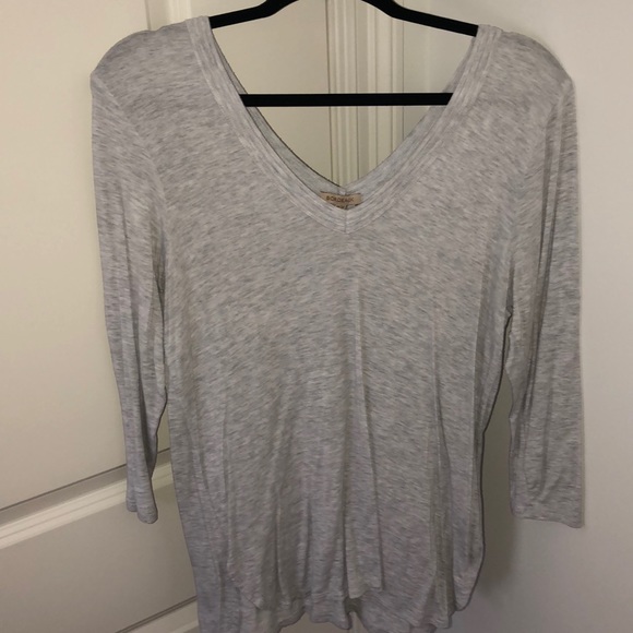 Bordeaux Tops - Grey Three Quarter Sleeve Soft V neck Tee